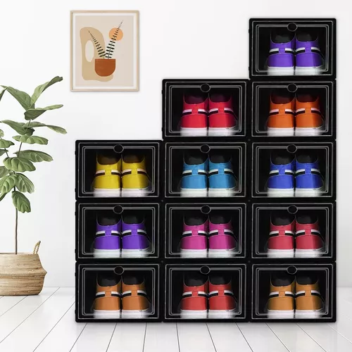 Cajas De Plástico Para Organizar Zapatos Color Negro 12 Pzas