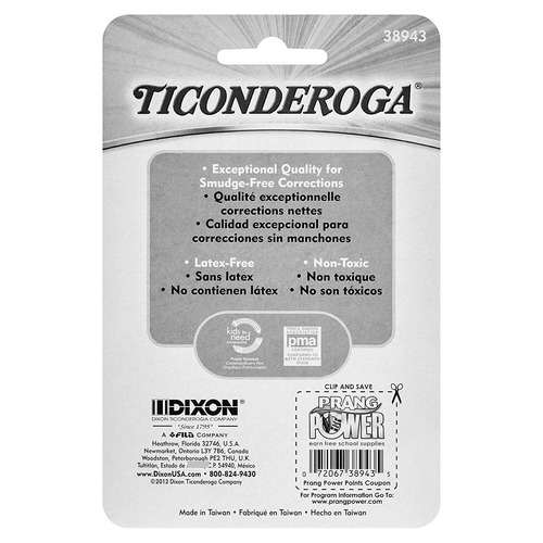 Ticonderoga Clavel Rosado Gomas De Borrar, Wedge, Medium, Ro