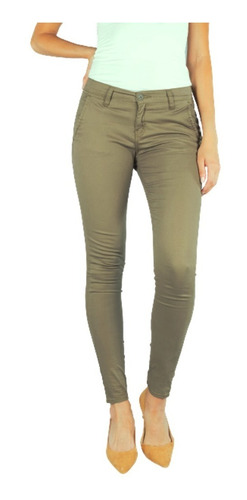 Imagen 1 de 6 de Pantalon Oggi Jeans De Gabardina Dama Chinos Skinny Verde