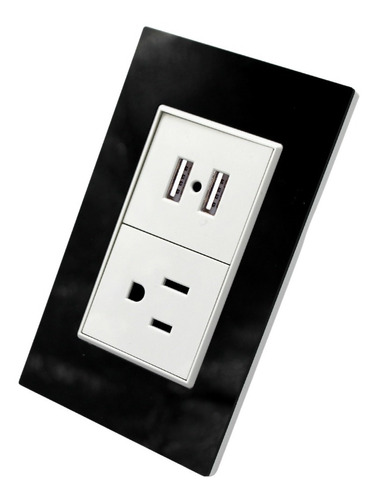 Contacto Duplex + 2 Tomas Usb Doble 15 A. 125/250v Negro