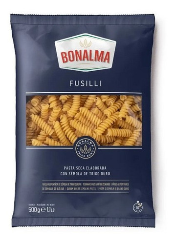 Pack X2 Fusilli X500gr Bonalma Premium Semola De Trigo Duro 