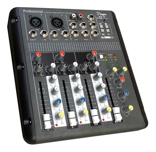 Consola Mixer Parquer Mip4a 4 Canales Usb Efectos Phantom