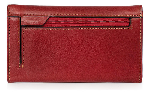 Billetera Cuero Mujer Clasico Tarjetero Casual Moda Briganti Rojo Lisa