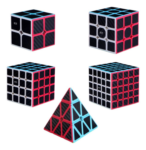 Paquete 5 Cubos Fibra De Carbono 2x2 3x3 4x4 5x5 Pyraminx