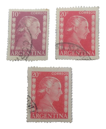 Timbres Postales Argentina Evita Perón 3 Piezas Año 1952