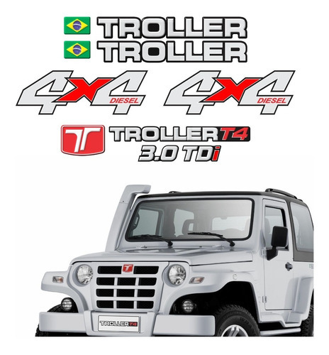 Adesivo Emblemas Troller 3.0 Tdi 4x4 Kit Completo Cor PADRÃO