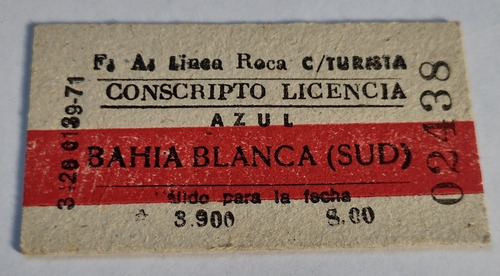 Boleto Para Conscripto De Estación Azul A Bahía Blanca 