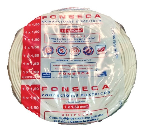 Cable unipolar Fonseca 1.5 blanco x 100m