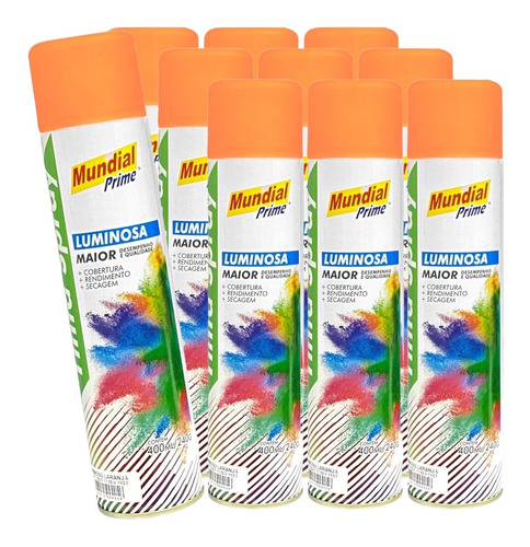 Tinta Spray Laranja Luminoso Uso Geral 400ml - 10 Unidades