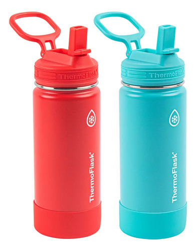 Thermoflask Botella De Agua De Acero Inoxidable De 16 Onzas. Color Rojo/Aqua