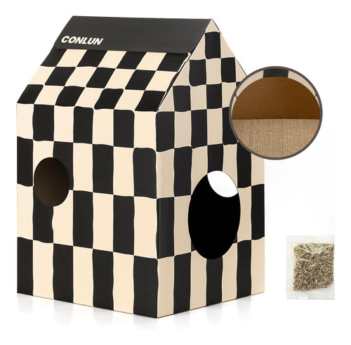 Casa De Cartón Para Gatos, Resistente, Con Rascador Y Catnip
