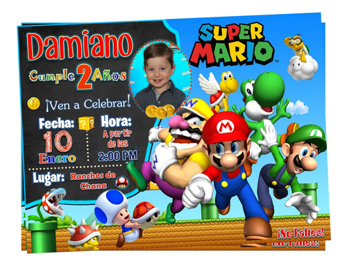 Super Mario Bros - Tarjeta Invitación Digital Personalizada