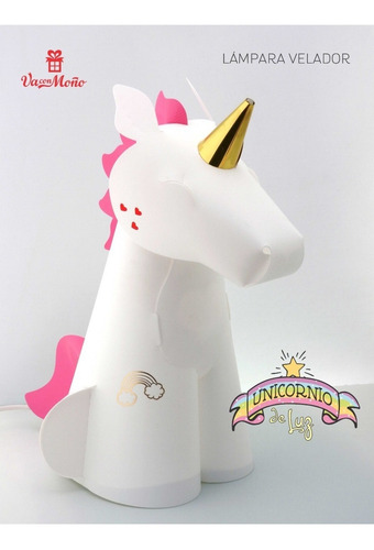 Imagen 3 de 6 de Lampara Velador Mesa Unicornio Con Luz Led Y Control Remoto