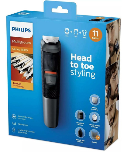 Imagen 3 de 7 de Cortabarba Multigroom Philips Mg5730 Recargable 11en1
