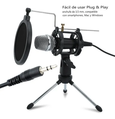 Mini Micrófono De Condensador Con Filtro De Trípode Mini Mic Color Negro