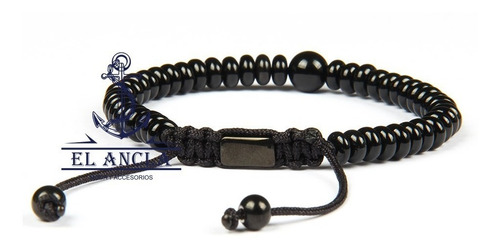 Pulsera Piedra Natural Onyx Negra Hombre Ajustable Caballero
