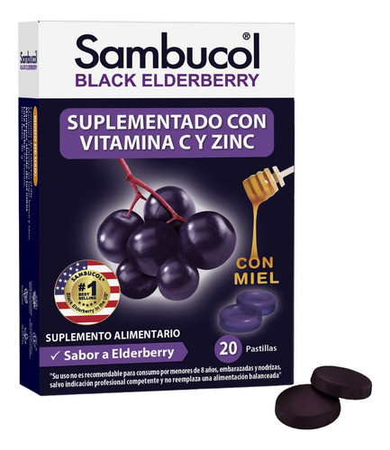 Sambucol Black Elderberry Masticable Miel Zinc Vit C 20 Tabs
