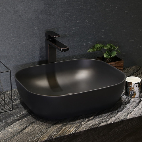 Bacha Para Baño Black Apoyo Piazza A426 Porcelana Negra Acabado Negro Satinado Color Negro