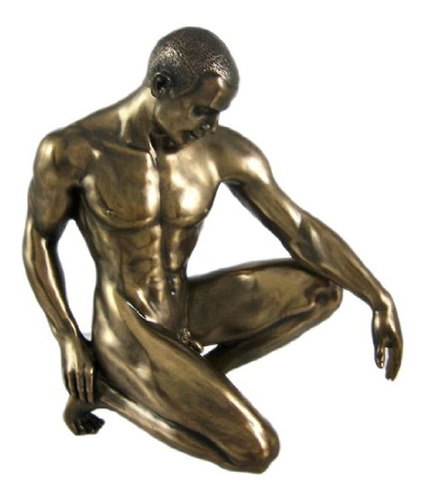 Acabado Bronceado De Rodillas Desnudo Masculino Estatua Escu