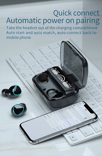 M10 Tws Audífonos Inalámbricos Touch Waterproof Táctil Color Negro Color De La Luz Rojo / Azul