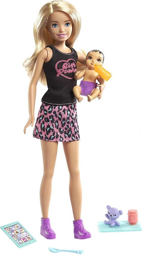 Barbie Muñeca Con Bebe Skypper Babysisters Niñera Juguete