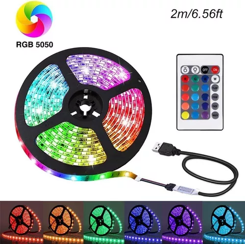 Tira de luz LED alimentada por USB, retroiluminación de TV de 6.56 pies/6.6  ft, luces LED RGB impermeable, tira de luces USB con control remoto RF