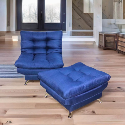 Sillón Con Taburete Futon Individual Sofa Cama Lino Hueso