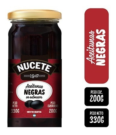 Imagen 2 de 2 de Aceitunas Negras Nucete Frasco 330 Gr