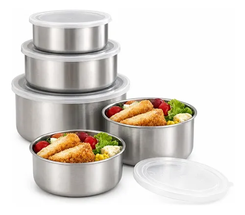 Kit 5 Potes Inox Herméticos