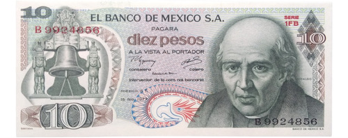 Billete 10 Pesos Miguel Hidalgo 1977 Nuevo Uc México