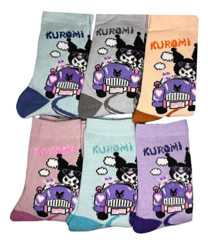 Calcetines Tines Largos Kuromi Algodón 23-27 Cm 3 Pares