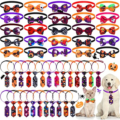 50 Piezas Corbatas De Halloween Perros Ajustables Corba...