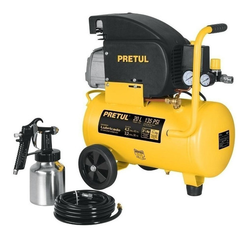 Imagen 1 de 3 de Compresor de aire eléctrico portátil Pretul COMP-KIT20P monofásico 20L 1100W 127V 60Hz amarillo
