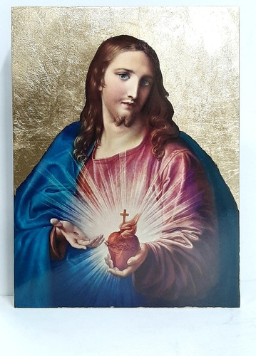 Cuadro Corazón De Jesús- Dorado A La Hoja 24 X 30 Cm - Único