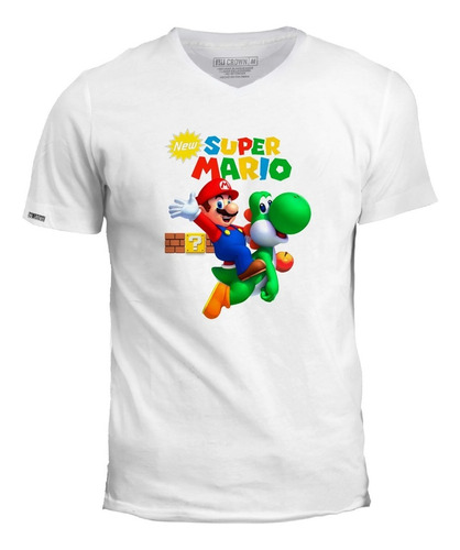 Camiseta Cuello V Super Mario Bros Poster Colores Ivk