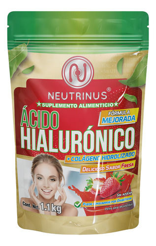 Suplemento Ácido Hialuronico Con Colágeno Hidrolizado Polvo Sabor Fresa