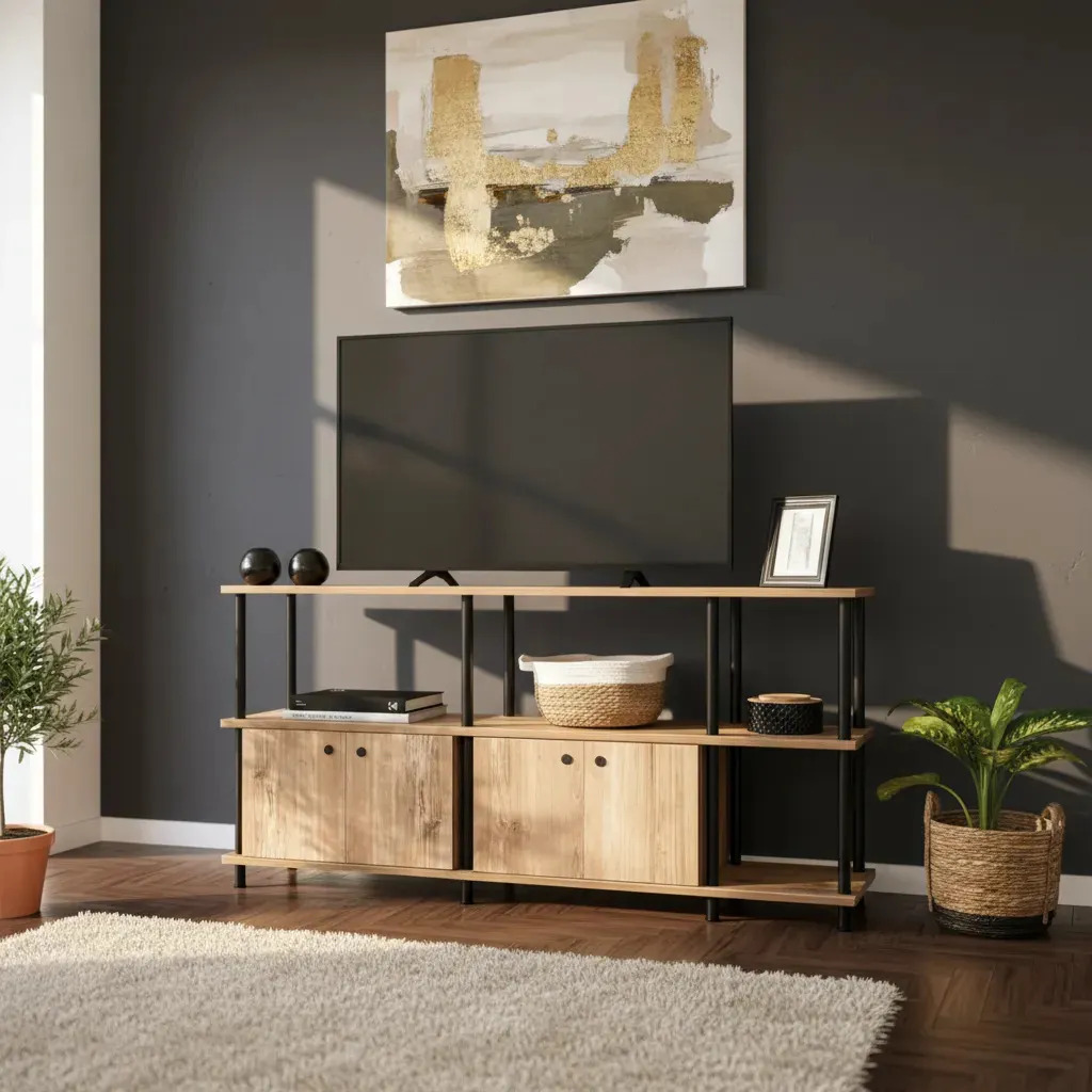 Rack De Tv Con Puertas Industrial 3 Módulos 160x60x30 Deco Atakama