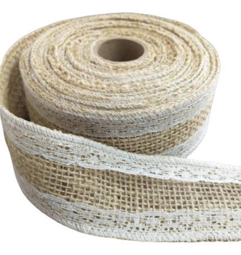 Fita De Juta Com Renda Branca 5cm Larg X 9,5m - Natural