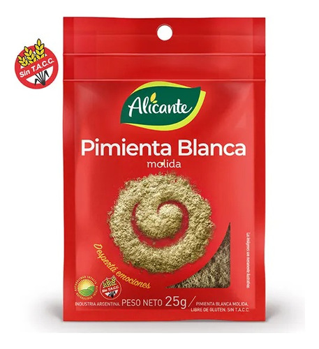 Pimienta Blanca Molida Alicante 25grs Pack  12 Unid