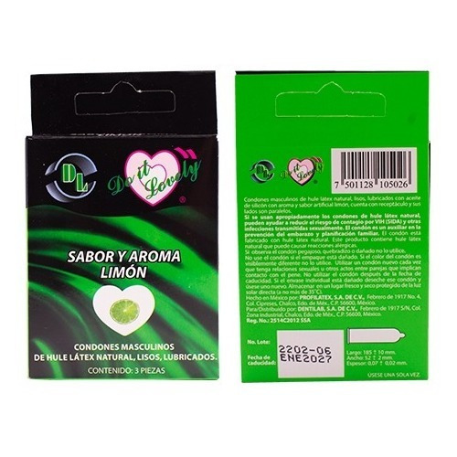 Caja De Preservativos Con 12 Carteras De 3 Pz Cada Uno Limón