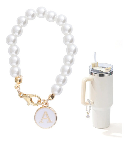 Keychain Beads Imitation Pearl Chain White Round Letters