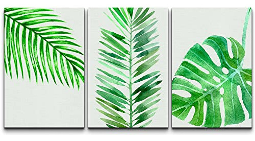 Wall26 3 Panel Canvas Wall Art - Watercolor Style Green Trop