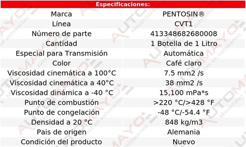 Aceite Transmision Aut 1 Lt Pentosin Cvt1 Vue L4 2.2l 02-05
