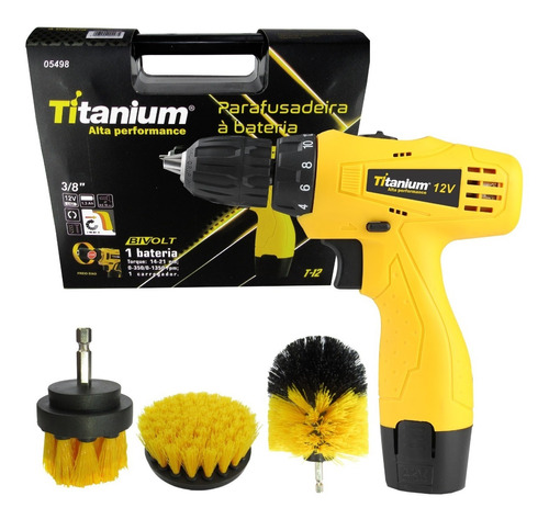 Furadeira Parafusadeira Titanium 12v Com Kit 3 Escovas