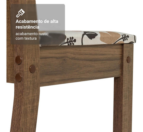 Sala De Jantar Mesa Tampo De Vidro 4 Cadeiras Camélia Madesa Cor Rustic/Hibiscos