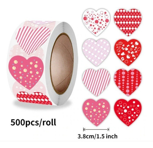 Rollo 500 Etiquetas Adhesivas Sticker Autoadhesiva Corazones