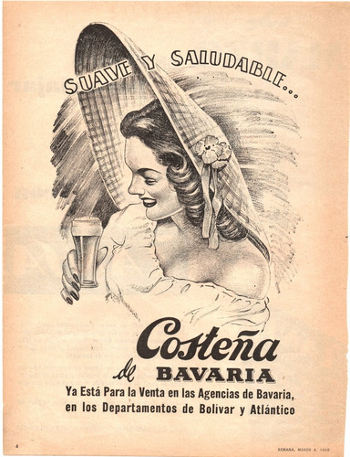 Imagen 1 de 1 de Cerveza Bavaria Costeña Antiguo Aviso Publicitario De 1950