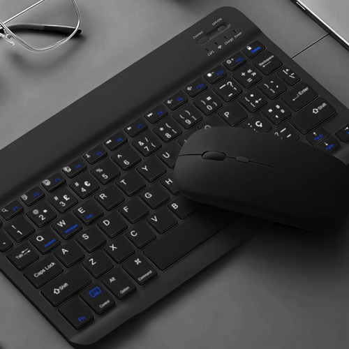 Teclado Sem Fio Bluetooth Recarregável Com Mouse - Preto