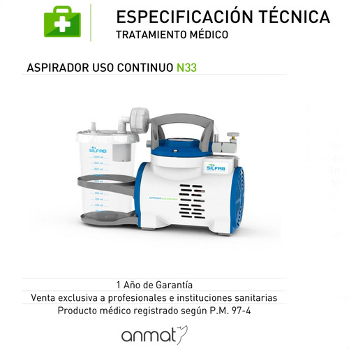 Imagen 2 de 5 de Aspirador De Secreciones Uso Continuo 1 Litro Silfab N33