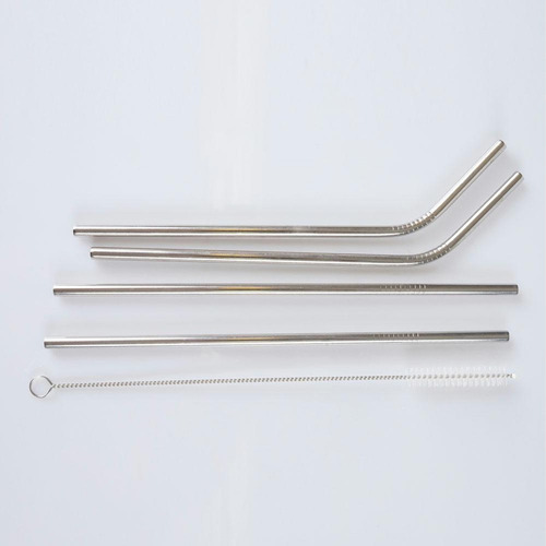 Kit Canudos Inox C/ Escova Limpeza - 2 Retos 2 Curvados 21cm